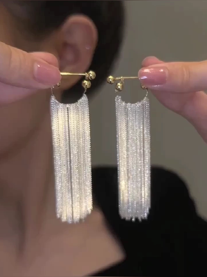 小众设计银河瀑布长款流苏耳环