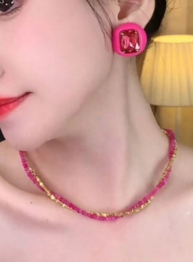 欧美时尚紫红色双层叠戴锁骨链女