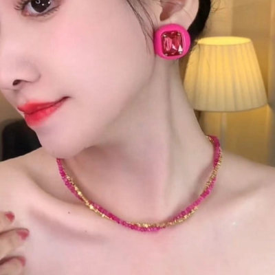 欧美时尚紫红色双层叠戴锁骨链女