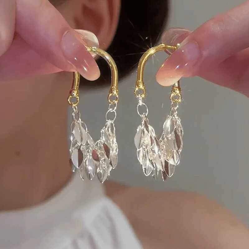 金银撞色亮片流苏耳环女