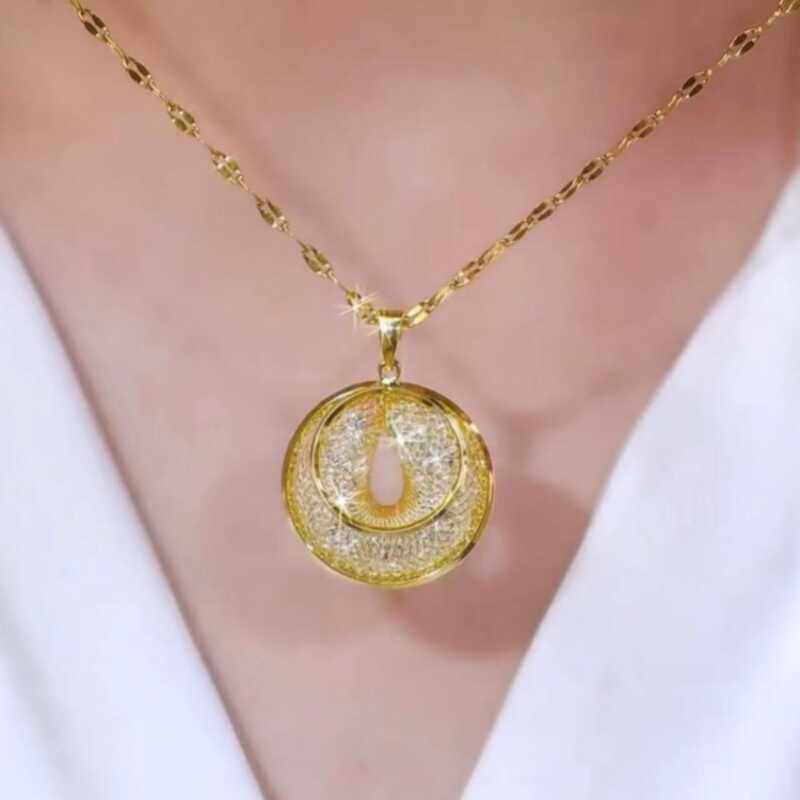 金丝网状水晶圈圈吊坠锁骨链女