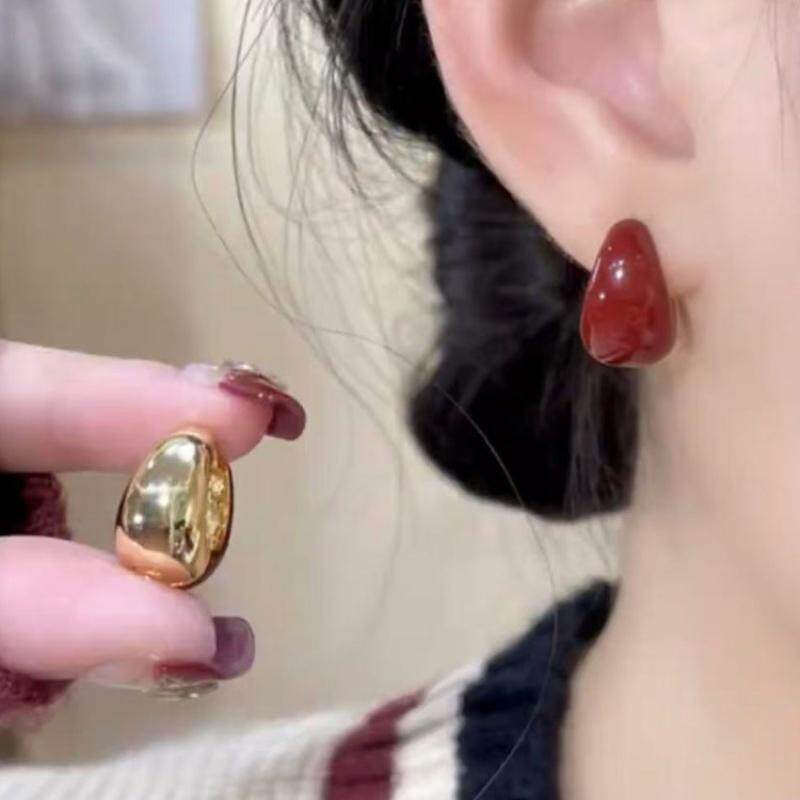 安可拉红色滴釉水滴撞色耳环女