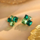 2026年绿色水晶几何耳环小众设计感气质网红时尚 复古优雅轻奢耳饰