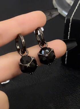 时尚复古一款两戴黑色锆石球耳扣高级感耳环2024新款爆款百搭耳饰
