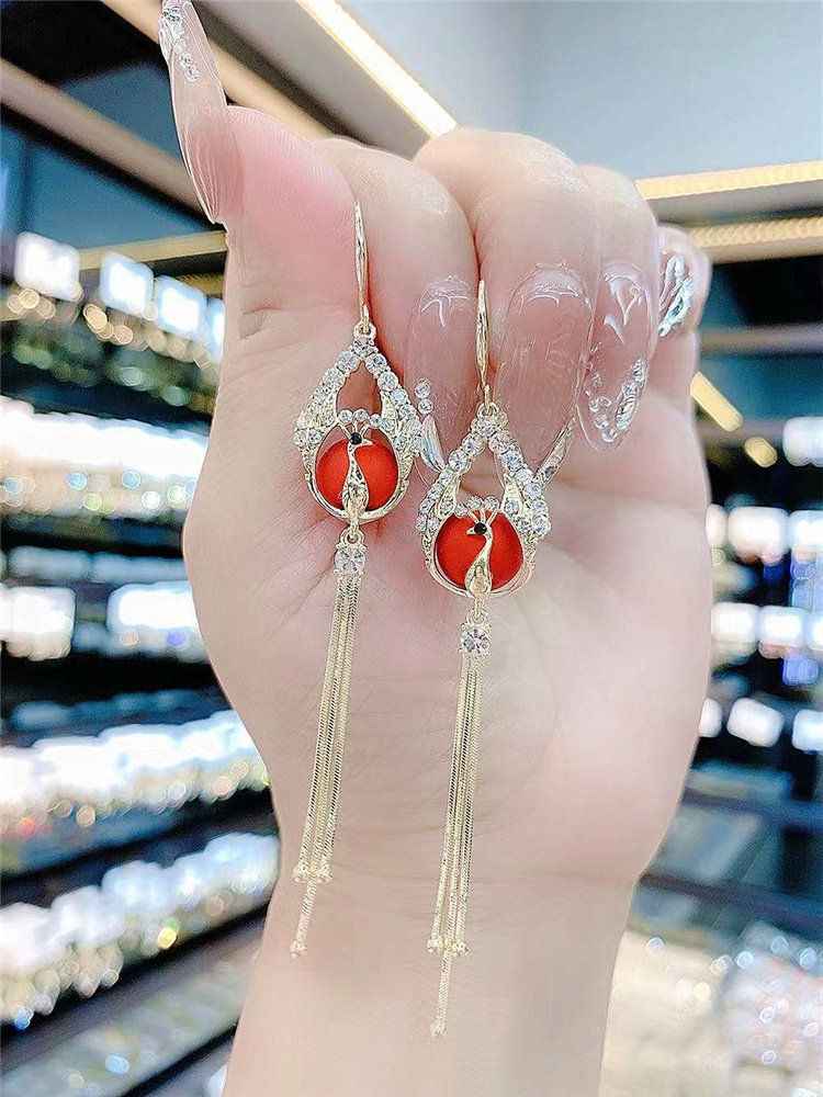 设计感孔雀开屏复古耳环2021新款