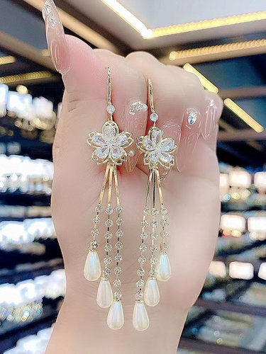 超仙锆石花朵流苏耳环2026新款潮