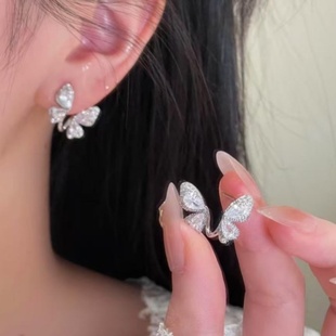 银色蝴蝶耳饰气质高级感纯银针耳钉新爆款轻奢大气女独特绝美耳环