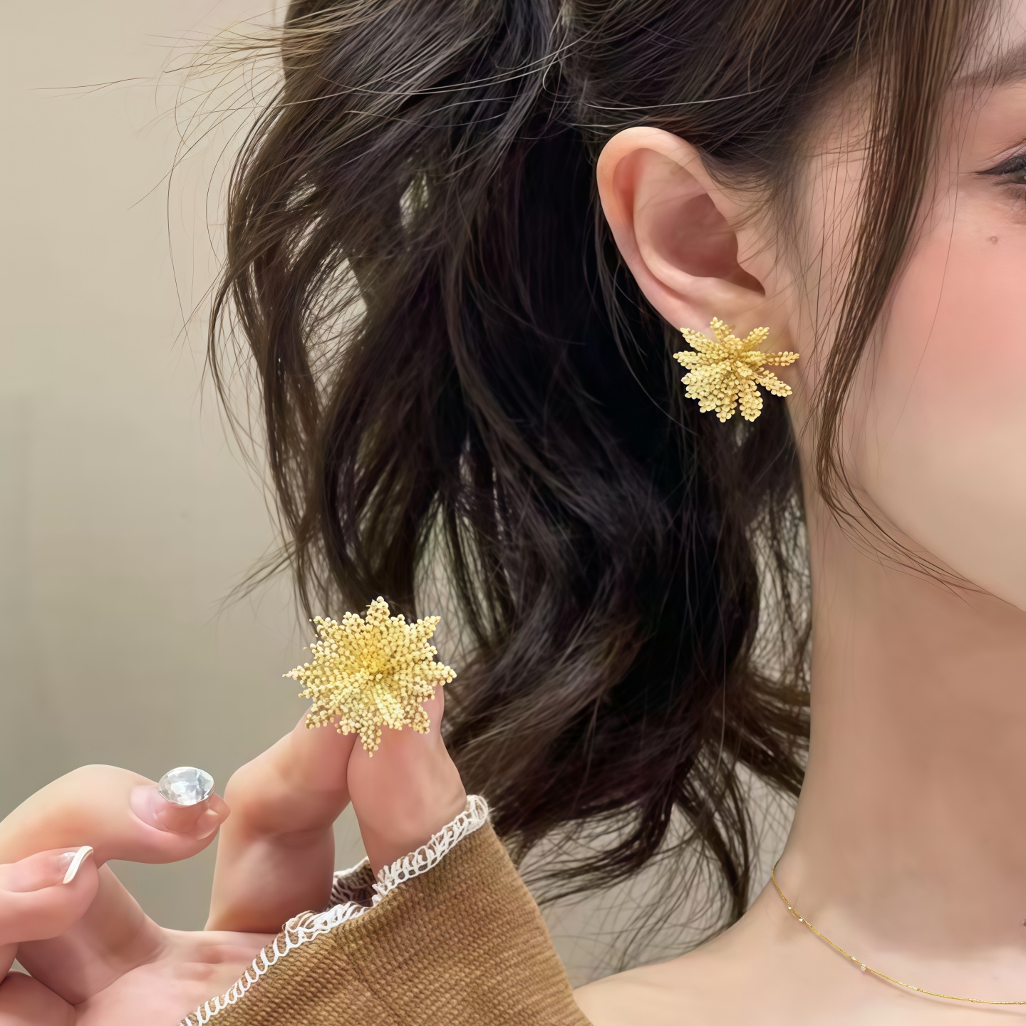 复古金色立体麦穗耳环