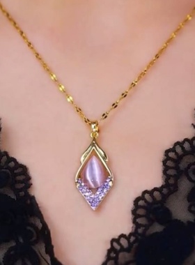 紫色水晶项链女小众简约几何吊坠