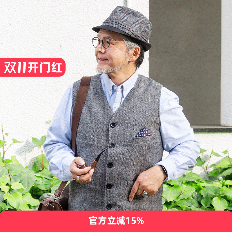春秋西服西装马甲老人马夹中年爸爸中老年人秋装坎肩羊毛呢子背心