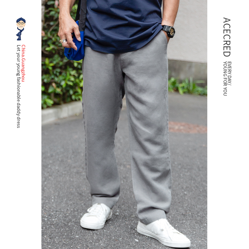 爸爸夏装棉麻裤子男中老年人夏季长裤老人爷爷松紧腰弹力休闲裤