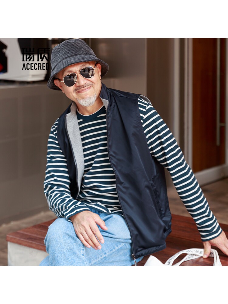 MIDDLE-AGED DAD VEST AUTUMN DRESS REVERSIBLE THIN VEST AUTUMN MIDDLE-AGED AND ELDERLY LOOSE HORSE CLIP OLD MAN GRANDFATHER SHOULDER