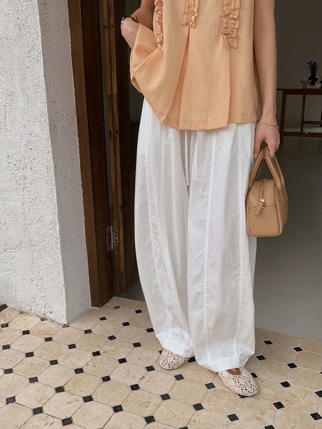 夏季薄款韩系极简白色休闲裤子宽松bf慵懒风纯色松紧轻薄天丝女裤