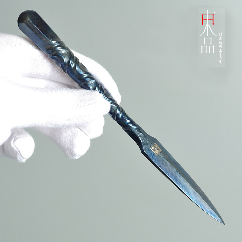 江龙全手工锻造普洱茶刀黑茶开茶锥茶针百炼花纹钢牛毛纹茶道零配