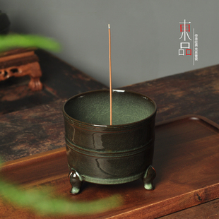 青瓷陈路军手工香炉龙泉哥窑三足炉香薰炉茶道摆放线香盘檀香香炉