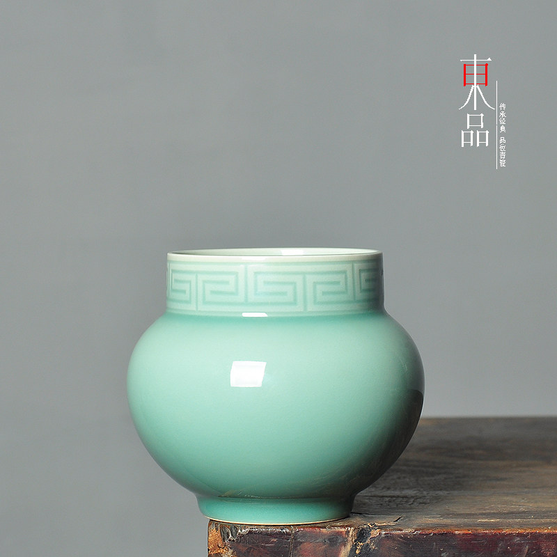 青瓷陈婷手工回纹陶瓷手工建水孟茶渣斗中式家用水洗茶碗茶渣茶洗