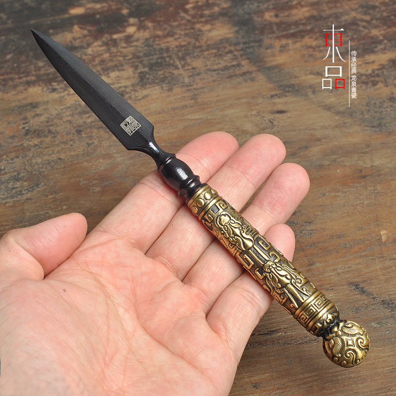 龙泉江龙茶刀手工锻打百炼花纹钢普洱茶刀黑茶锥功夫茶饼撬茶专用