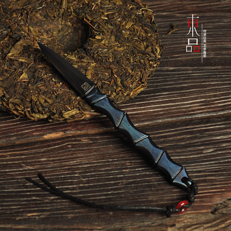 收藏大师龙泉江龙手工锻打百炼钢古马茶刀大马士革钢普洱茶道配件