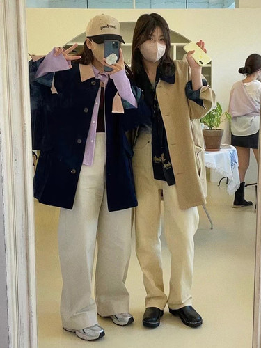 韩国拼接宽松外套modestmood翻领