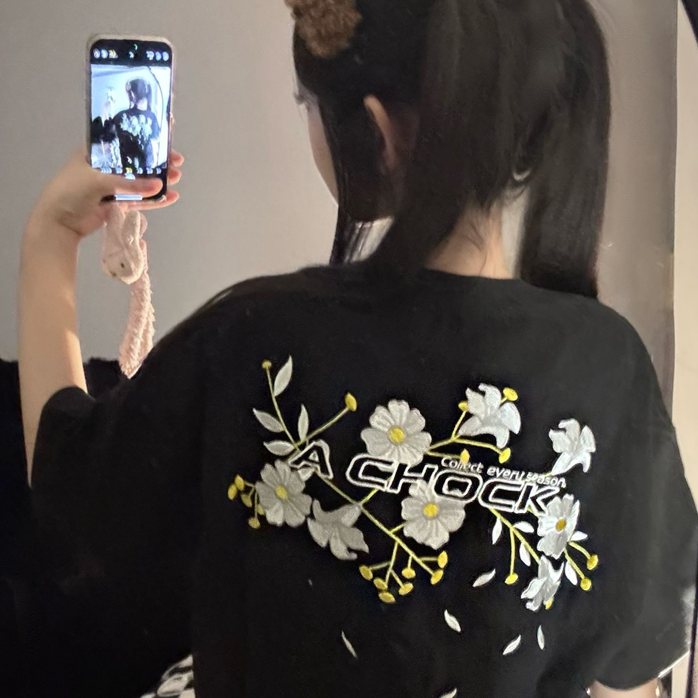 中国风花卉刺绣纯棉短袖t恤女