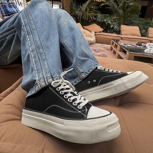 百搭运动鞋 男厚底增高低帮经典 帆布鞋 7cm隐形内增高日系复古工装