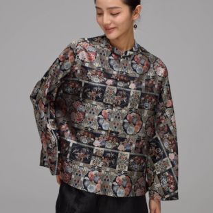 『春华秋实』詹祥和·桑蚕丝三马螺钿宋锦国风高定气质上衣