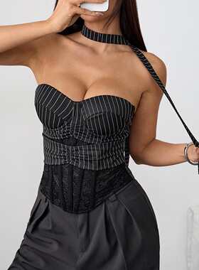 71126性感内衣女士蕾丝撞色抹胸套装拼接气质修身法式辣妹风格精