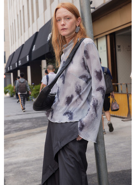 【UNRESTRAIN】UNR设计师品牌新中式泼墨印花修身长袖女衫