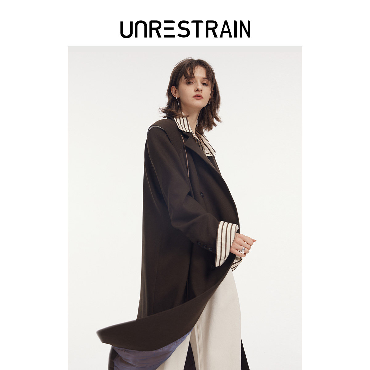 【UNRESTRAIN】UNR设计师品牌24早春棕色廓形长款大衣厚款风衣女,女装/女士精品,风衣,淘宝优惠券,粉丝福利购,淘宝优惠卷