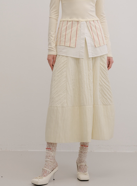 UNRESTRAIN「UNR」水痕波纹 新款复古条纹拼接A字半身裙女显瘦