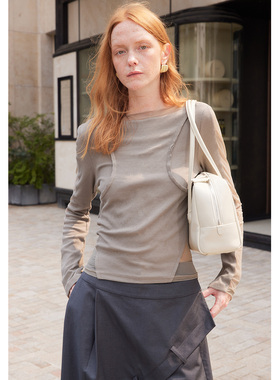 【UNRESTRAIN】UNR设计师品牌薄纱拼接显瘦长袖圆领上衣女