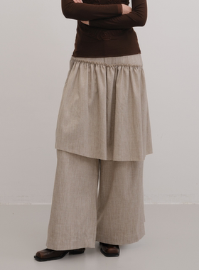 UNRESTRAIN「UNR」榛果雕塑 假两件百褶裙拼接阔腿休闲裤女显瘦