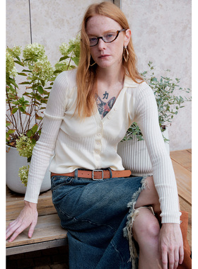 【UNRESTRAIN】UNR设计师品牌米白/深灰拼接针织毛衫上衣