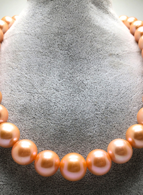 天然爱迪生珍珠淡水项链 红红色 11-14毫米 正圆高亮泽 正品附