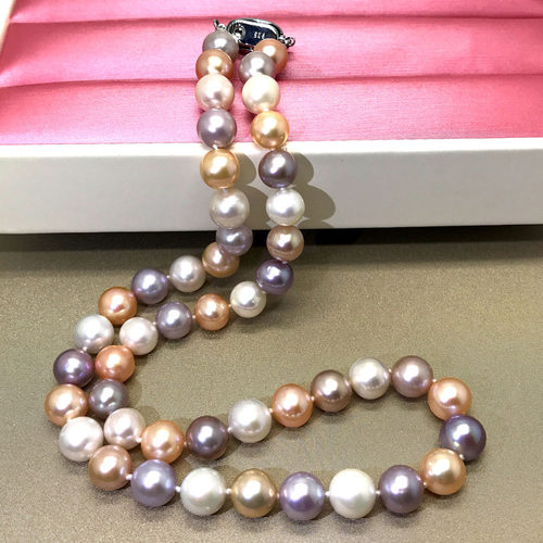 点醉 9-10mm混彩珍珠项链正圆 高亮泽送妈妈定制款礼品项链正品女