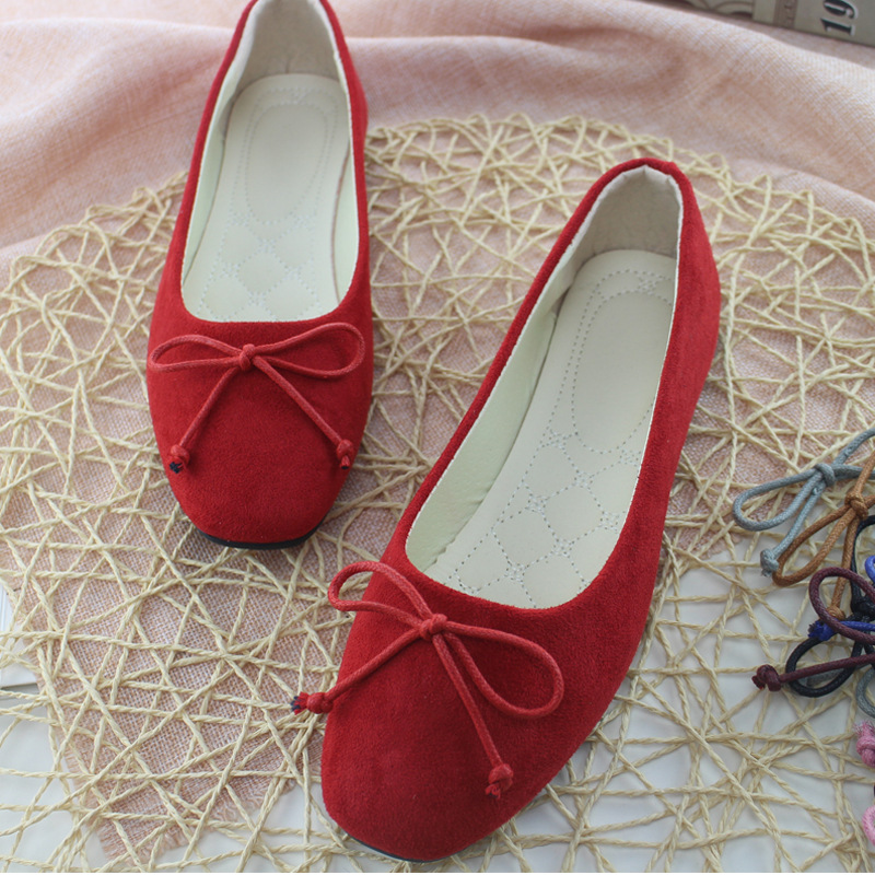 加大码蝴蝶结方头平底单鞋