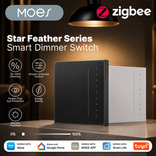 Tuyq涂鸦智能家居ZigBee调光开关WiFi防眩光肤感玻璃无级语音联动