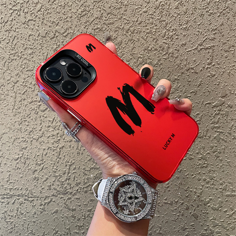 简约幸运字母情侣16手机壳15适用于iPhone11/12/13/14Promax苹果7磨砂8plus保护套个性英文x镭射男女潮高级感