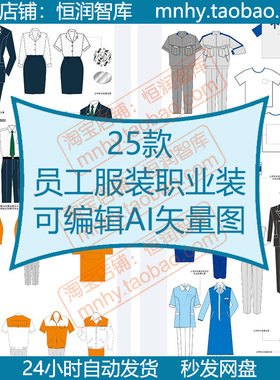 员工服装可编辑AI矢量图款式图职业装正装医生服装西装设计白大褂