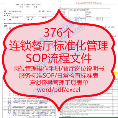 连锁餐厅标准化管理SOP流程岗位操作手册服务检查督导工具表单