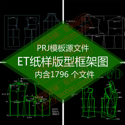 ET打版纸样PRJ源文件版型结构图框架图套版改版模板服装制版原型