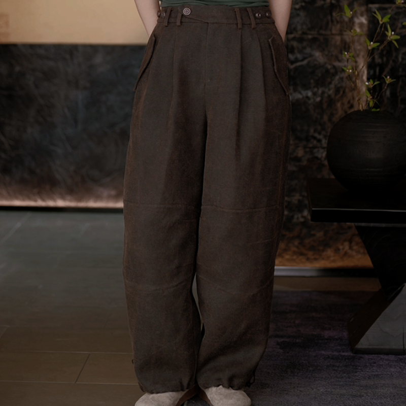 【再易】2025新款不羁男士香云纱柞蚕丝工装裤ZY0001K