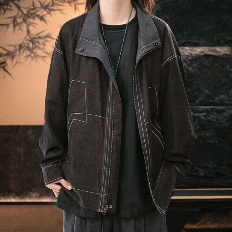【再易】2025新款复古牛仔香云纱桑蚕丝重工夹克外套ZY0353S-F136