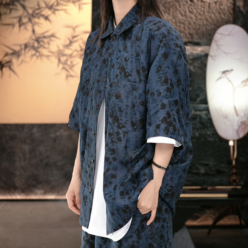 【再易】2025新款冰蓝豹沙罗香云纱桑蚕丝男士双穿衬衫ZY0257S