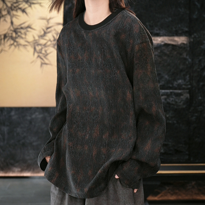 【再易】2025新款旧梦纱罗绉香云纱桑蚕丝男士长袖T恤上衣ZY0335S