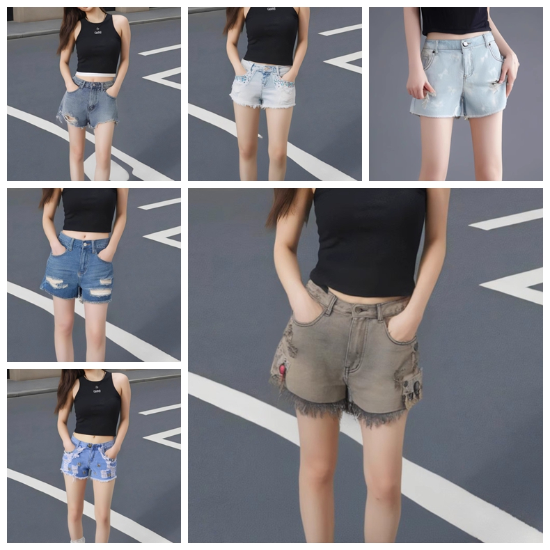 外单欧美乞丐破洞高腰短裤猫须毛边热裤牛仔女亮片水洗休闲裤百搭