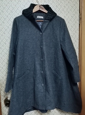 秋冬灰色时尚双面毛呢大衣毛线帽廓形大摆小香风宽松个性小众外套