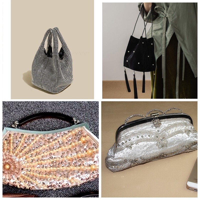 复古宴会银色精品珍珠水钻晚宴包旗袍礼服手工钉珠手拿包出口金色