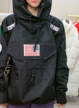 秋冬新品黑色冲锋衣防水登山防寒冲锋服夹克外套套头单层字母男女