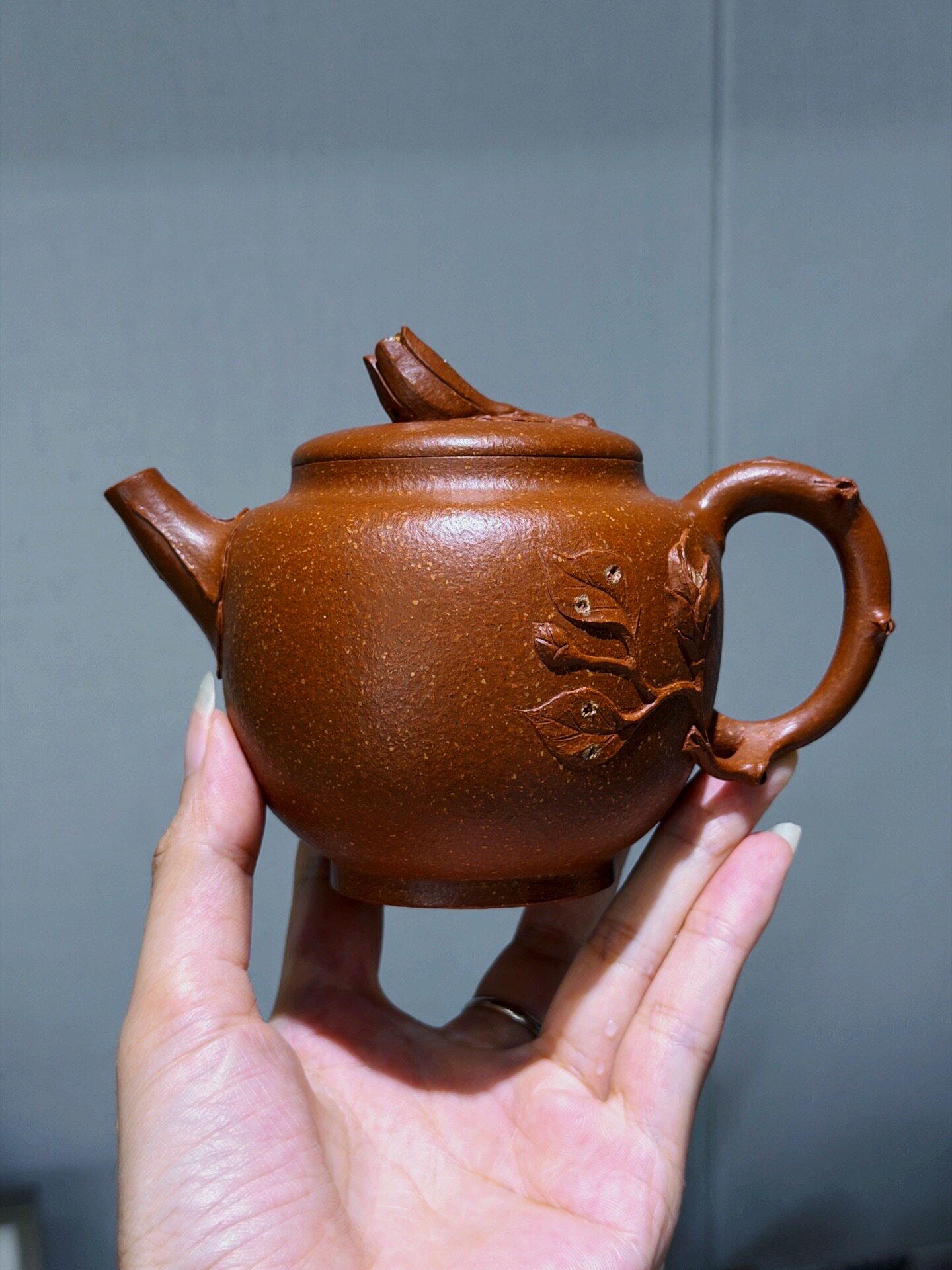 宜兴紫砂壶原矿粗砂红降坡工艺师冯老师全手工沁心壶容量280cc